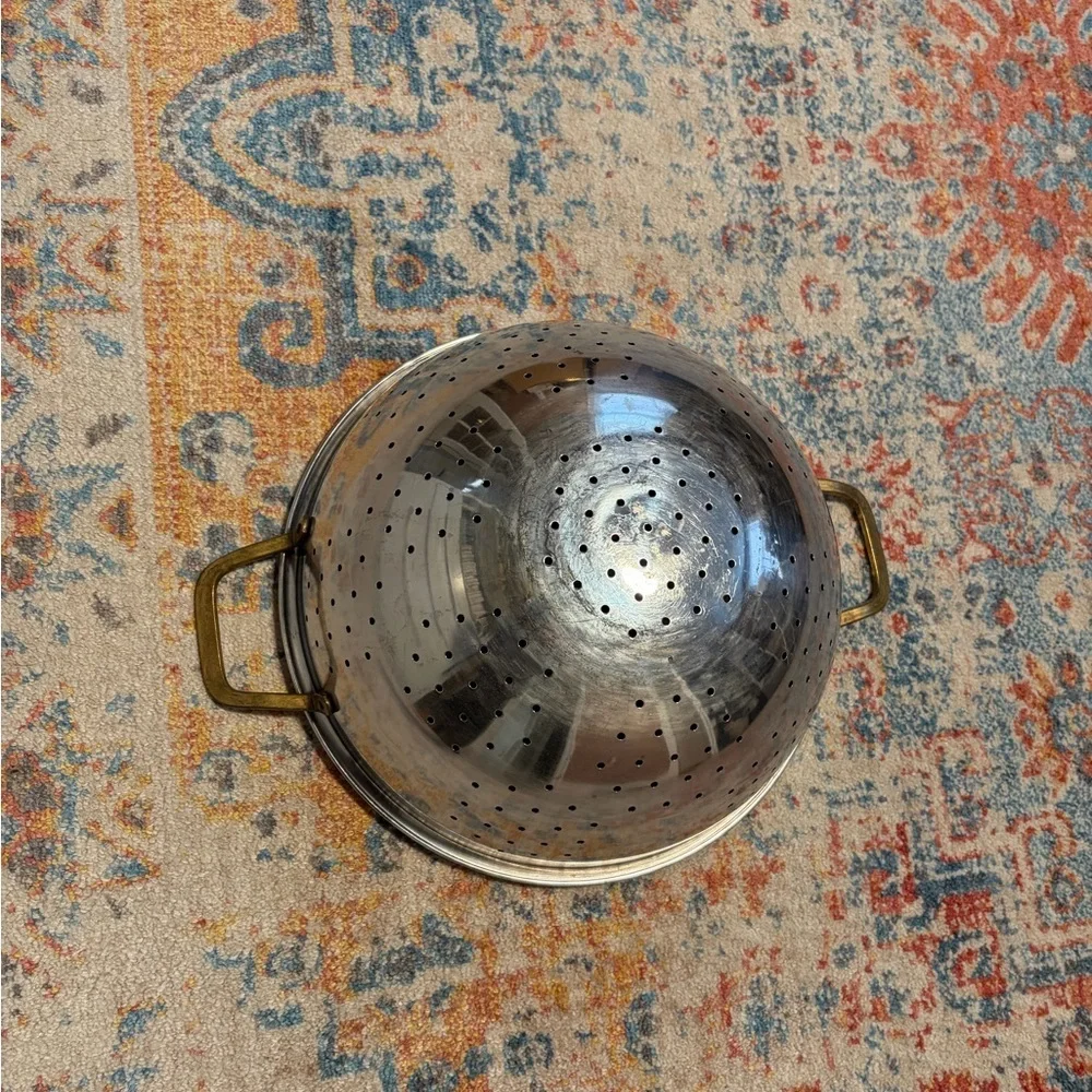 Vintage Stainless Steel Colander with brass handles